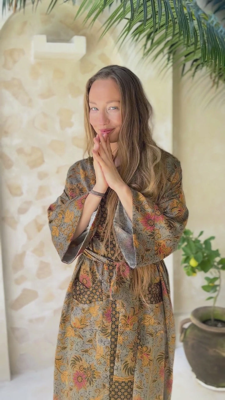 'MOONLIT PETALS' Silk Kimono Robe for Women