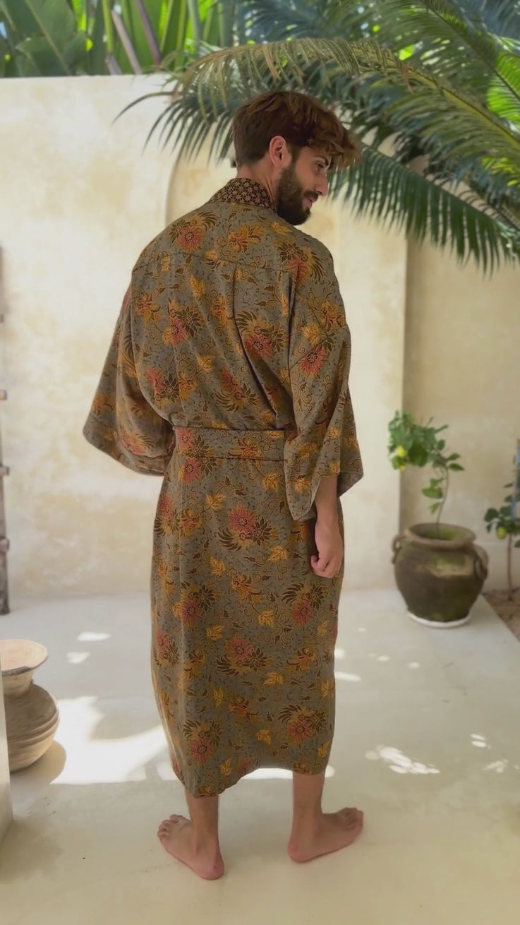 'MOONLIT PETALS' Silk Kimono Robe for Men