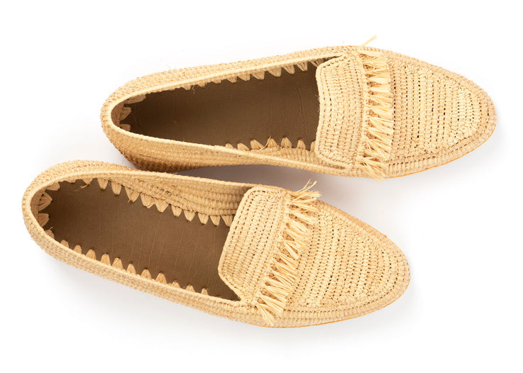 Fringed Raffia Loafer Sandals