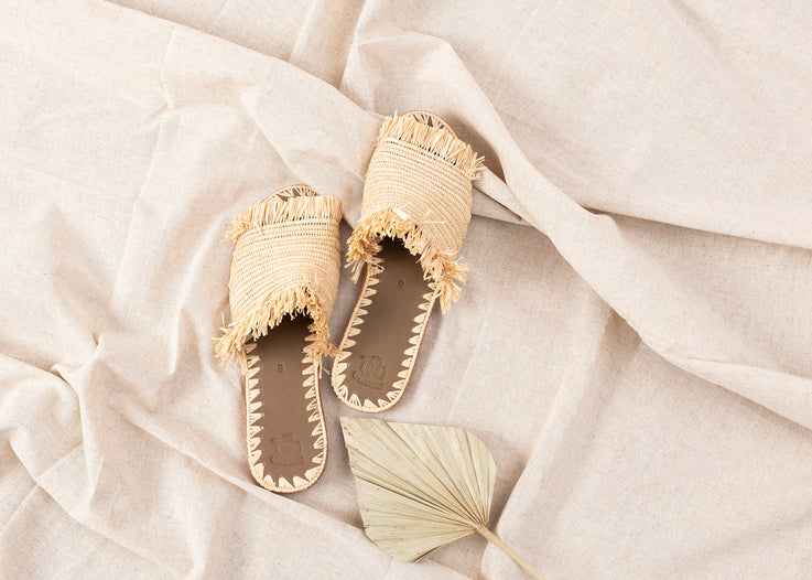 raffia fringed sandals moroccan