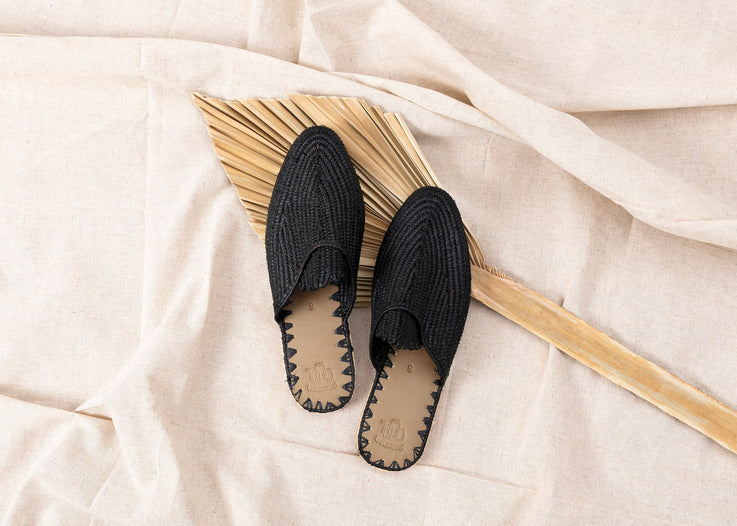 moroccan black raffia sandals