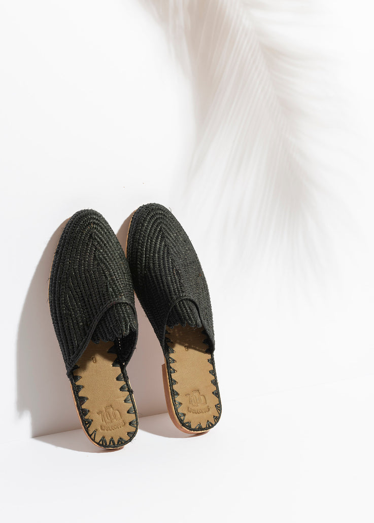 moroccan black raffia sandals