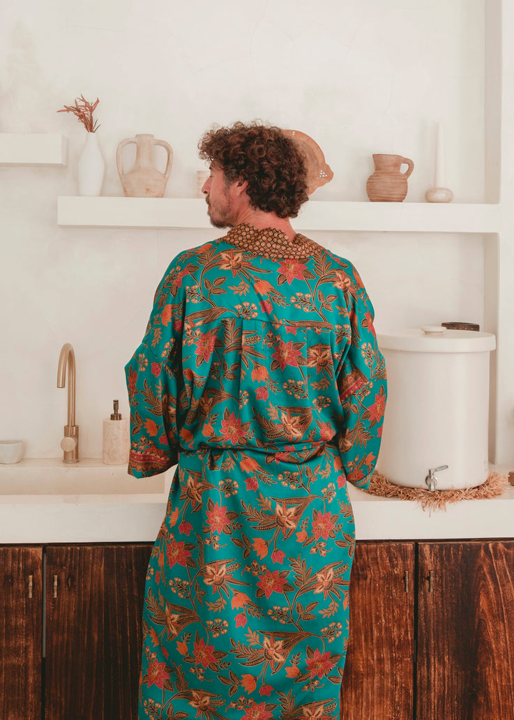 Teal Green Emerald Silk Kimono Robes