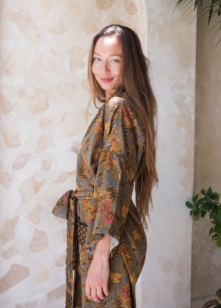 Gray Silk Kimono Robe womens