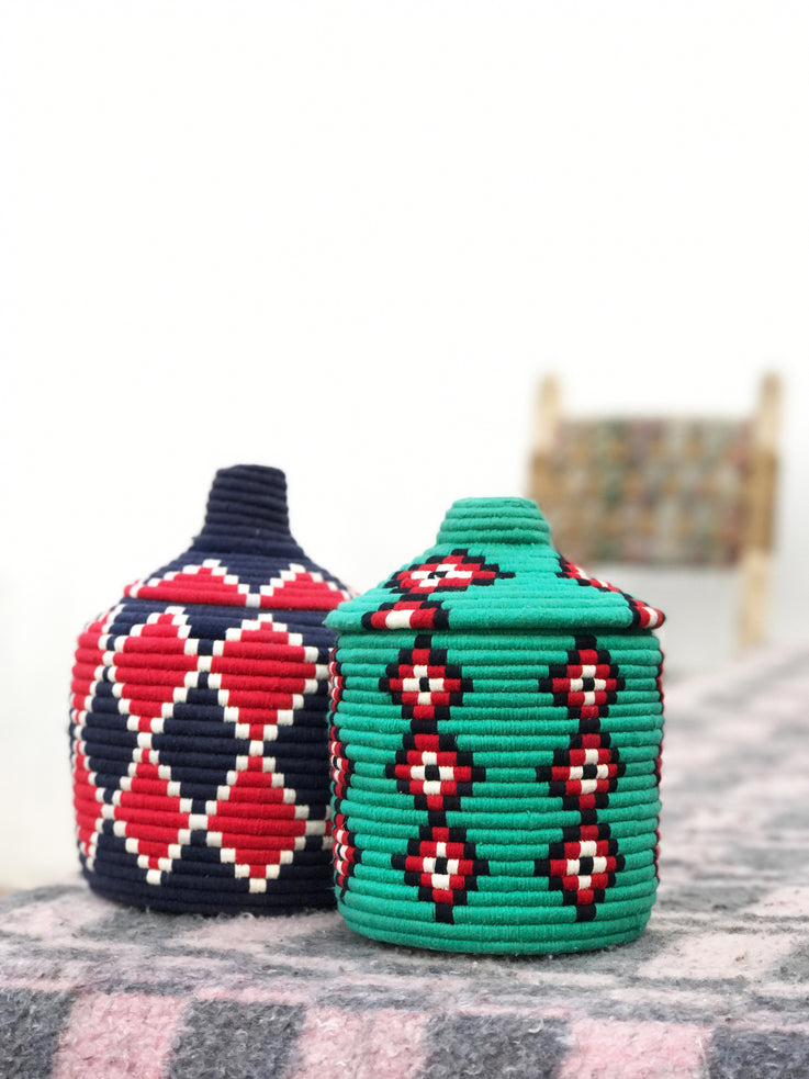 Colourful Wool Moroccan Baskets from Sahara