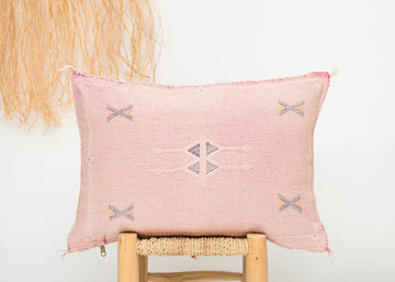 Light Pink Moroccan Cactus Lumbar Silk Pillow 345