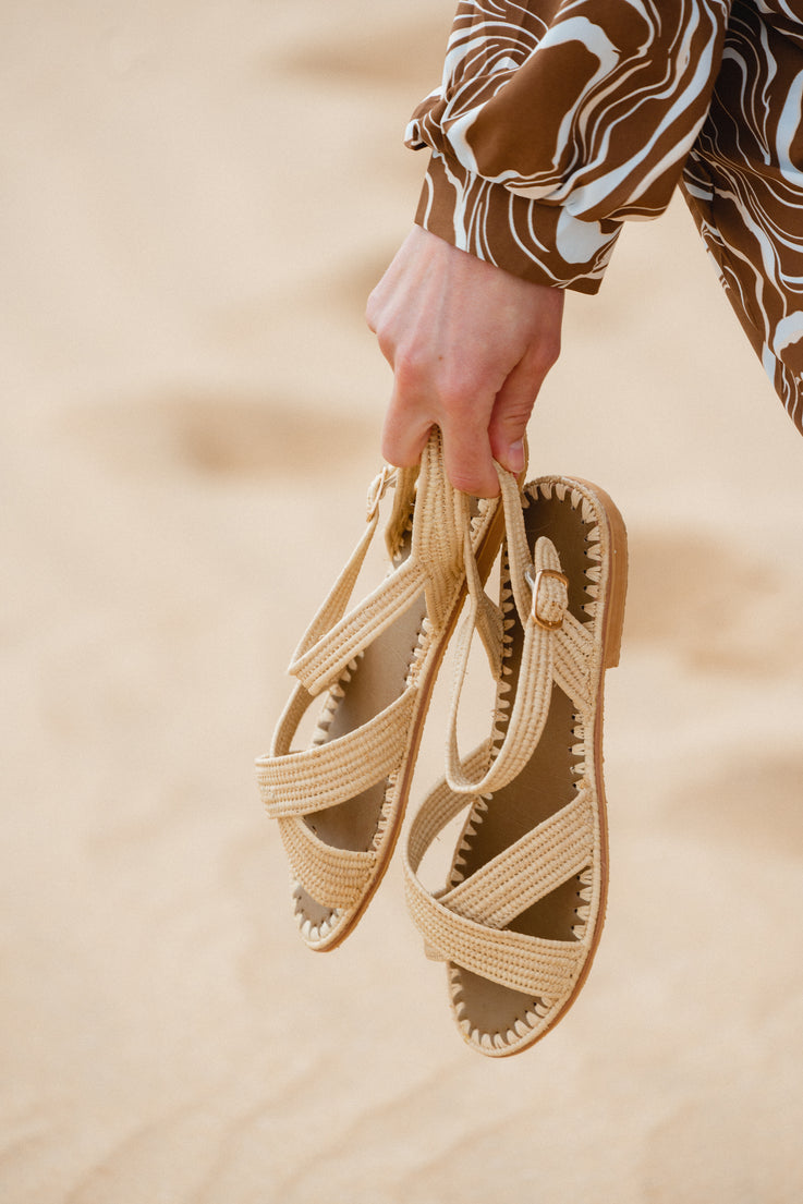 Raffia Ankle Strap Sandals Handwoven in Morocco