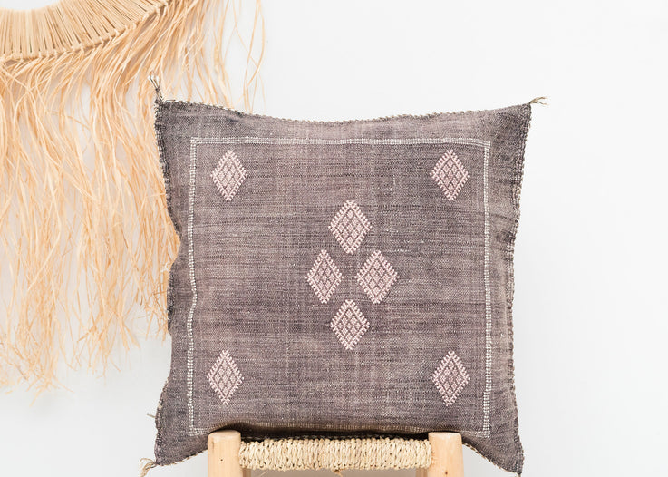 Faded Black Moroccan Cactus Silk Pillow