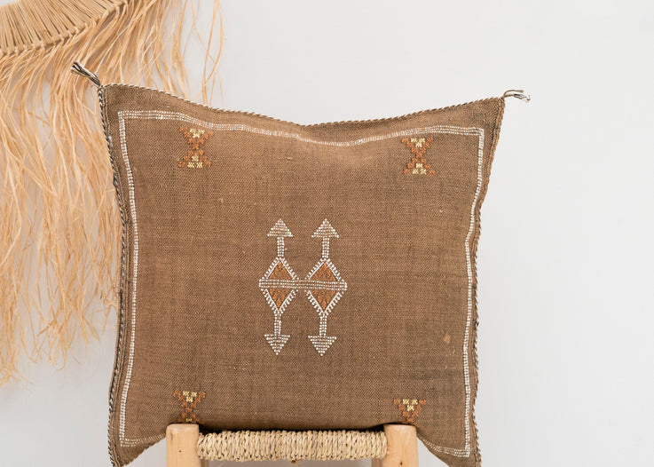 Brown Moroccan Cactus Silk Pillow