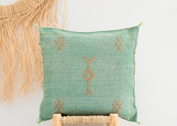 Green Moroccan Cactus Silk Pillow