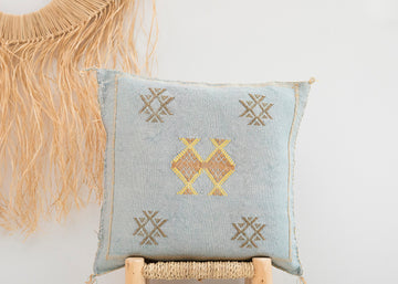 Light Blue Moroccan Cactus Silk Pillow
