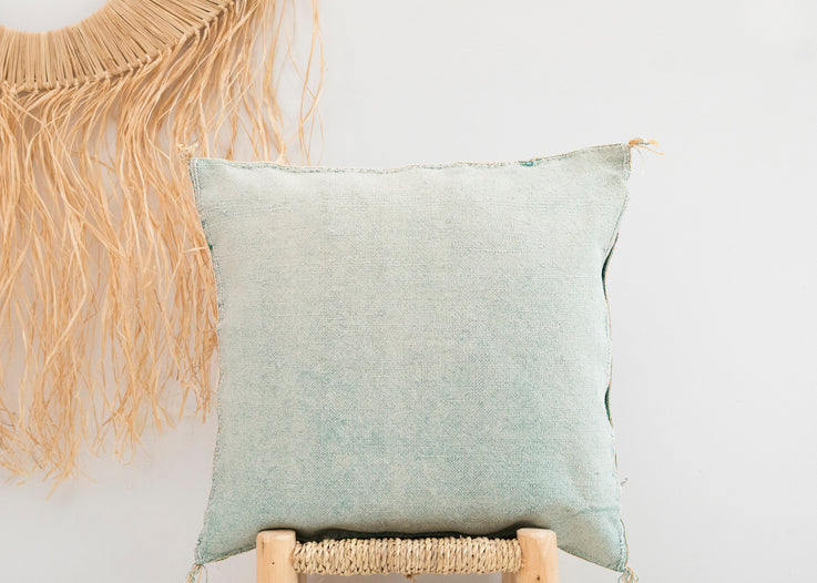Light Blue Moroccan Cactus Silk Pillow 242