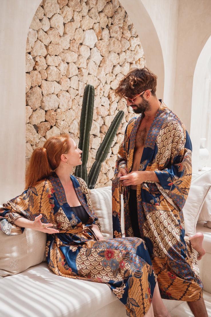 Men Luxury Silk Kimono Robe Gift for Him Birthday 