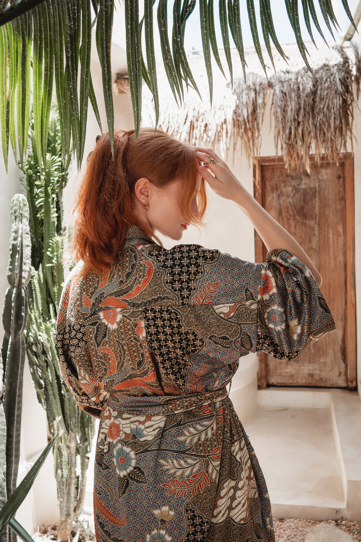 women's floral batik silk kimono robe
