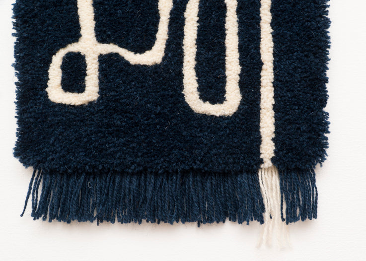 Dark Blue Tufted Wall Art with a Fringe 100% Sheep's Wool