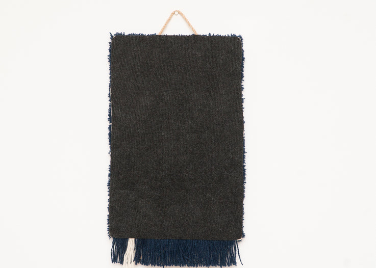 Dark Blue Tufted Wall Art with a Fringe 100% Sheep's Wool