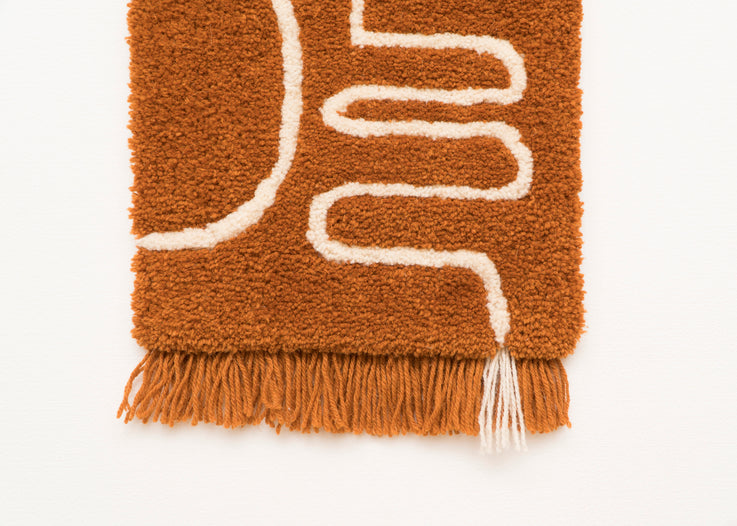 Terracotta Line Tufted Wall Art with a Fringe 100% Sheep's Wool