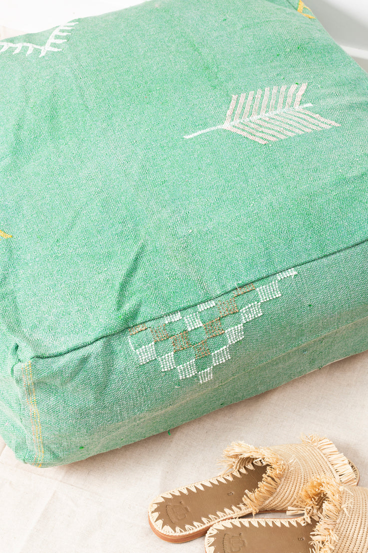 Green Cactus Silk Floor Pillow - Moroccan Pouf