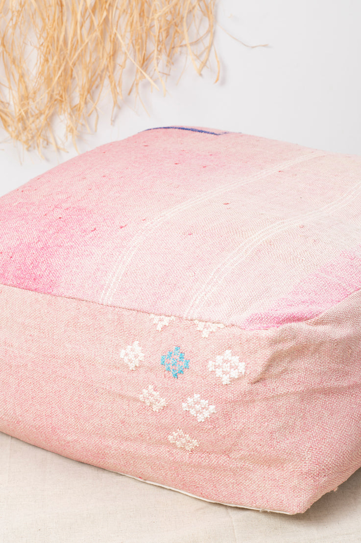 Pink Cactus Silk Floor Pillow - Moroccan Pouf