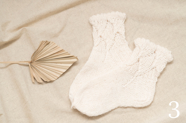 White Hand-Knitted Socks - Slightly Coarse 100% Sheep's Wool