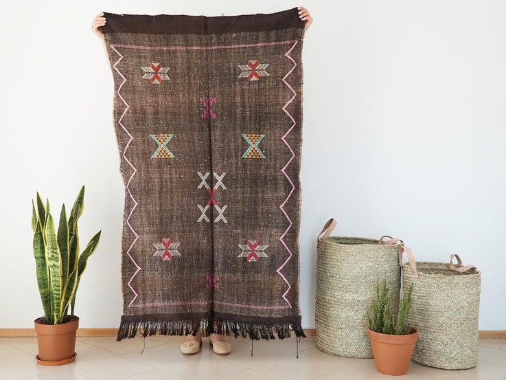 Dark Brown Moroccan Cactus Silk Sabra Rug
