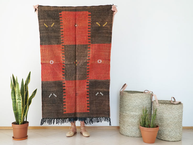 Brown and Red Moroccan Cactus Silk Sabra Rug