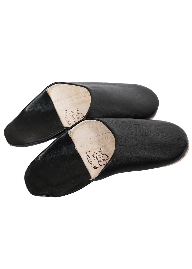 Unisex Moroccan Babouche Slippers / Leather Indoor Slippers / Black Babouche