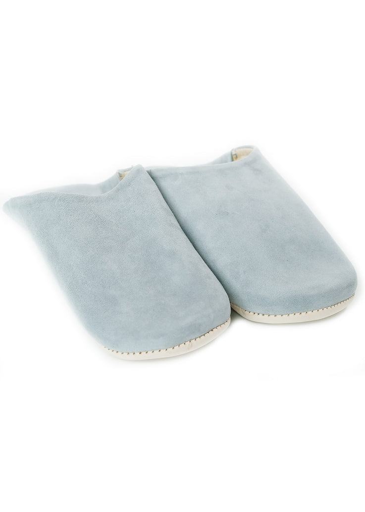 Light Blue-Gray Moroccan Babouche Suede Slippers / Leather Indoor Slippers / Women's Babouches