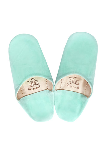 Mint Moroccan Babouche Suede Slippers / Leather Indoor Slippers / Women's Babouche