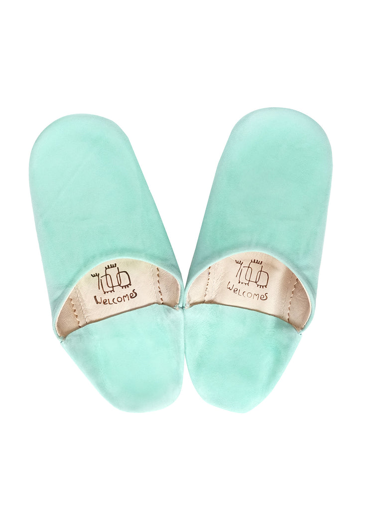 Mint Moroccan Babouche Suede Slippers / Leather Indoor Slippers / Women's Babouche
