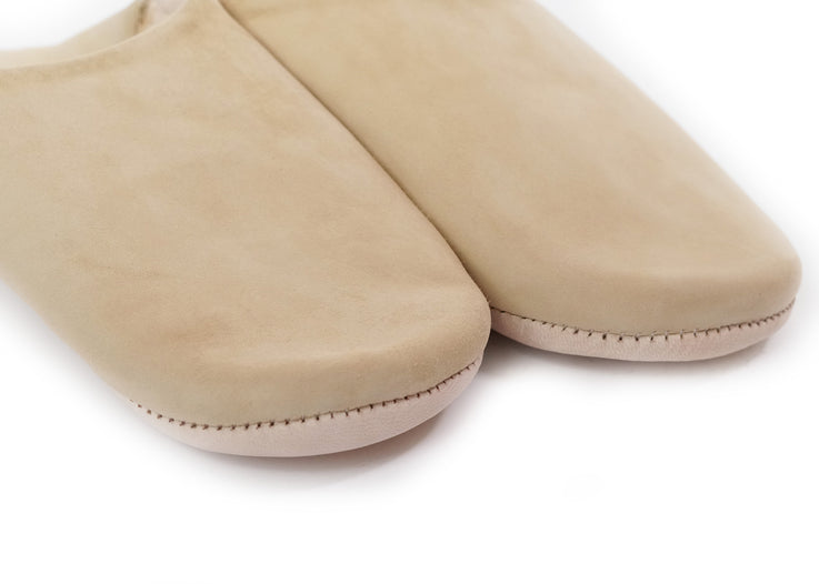 Natural Beige Moroccan Babouche Suede Slippers / Leather Indoor Slippers / Women's Babouche