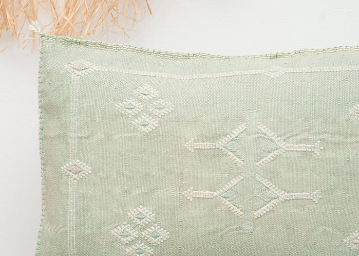 Faded Apple Green Moroccan Cactus Silk Lumbar Pillow 424