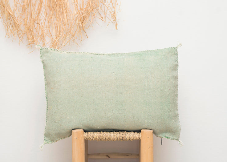 Faded Apple Green Moroccan Cactus Silk Lumbar Pillow 424