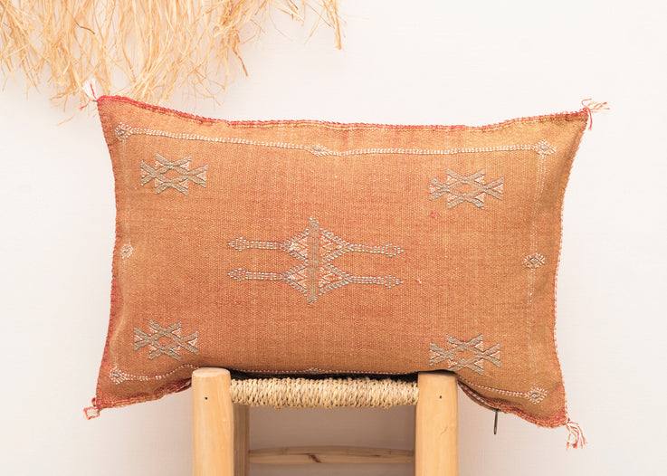 Orange Moroccan Cactus Silk Lumbar Pillow 439