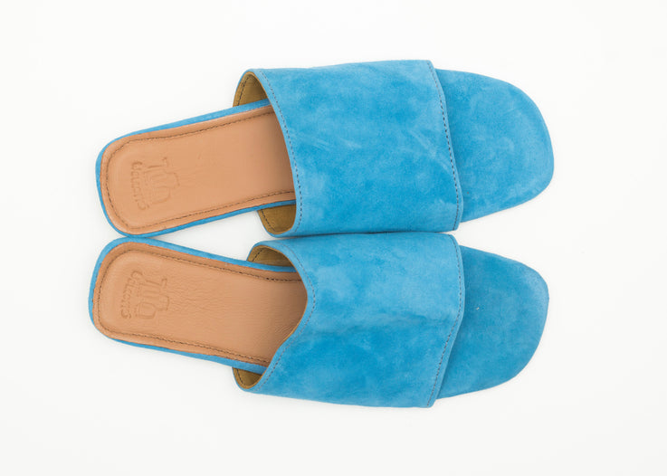 Bright Blue Suede Leather Moroccan Sandals