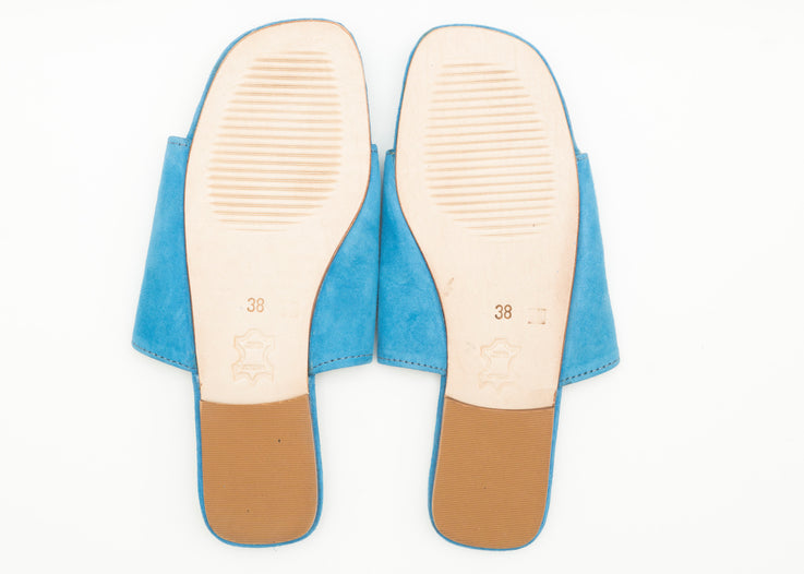 Bright Blue Suede Leather Moroccan Sandals