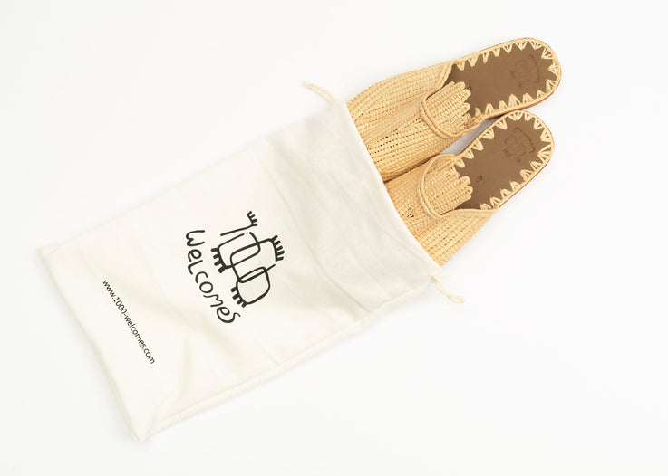 Natural Raffia Fringed Moccasins Handwoven in Morocco